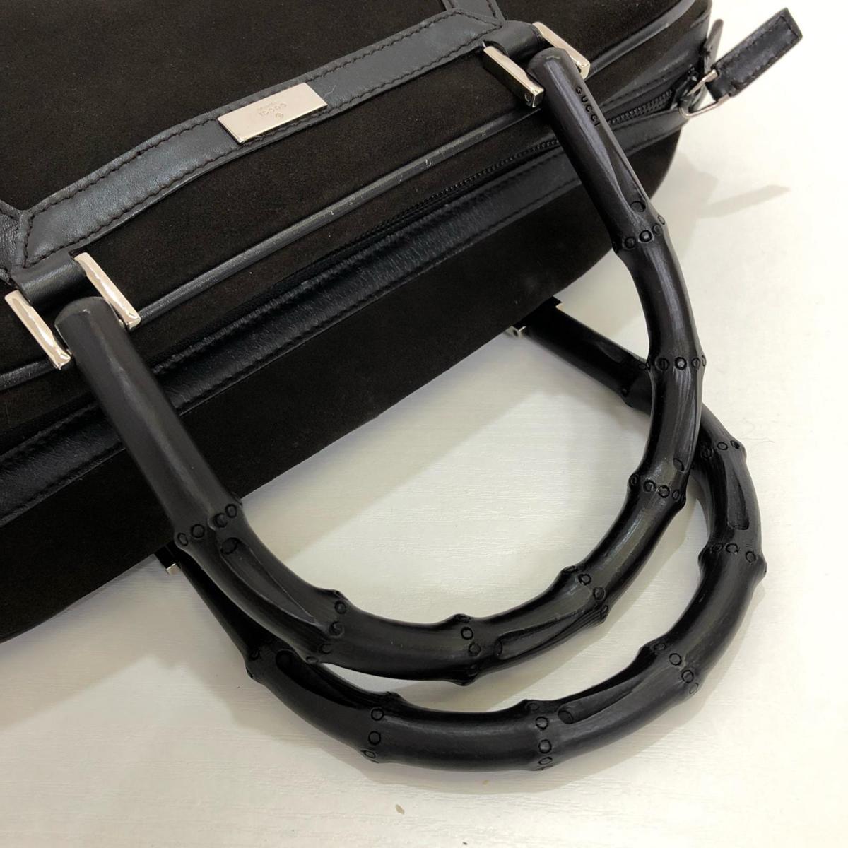 GUCCI グッチ バンブーハンドル ハンドバッグ スエードレザー ブラック