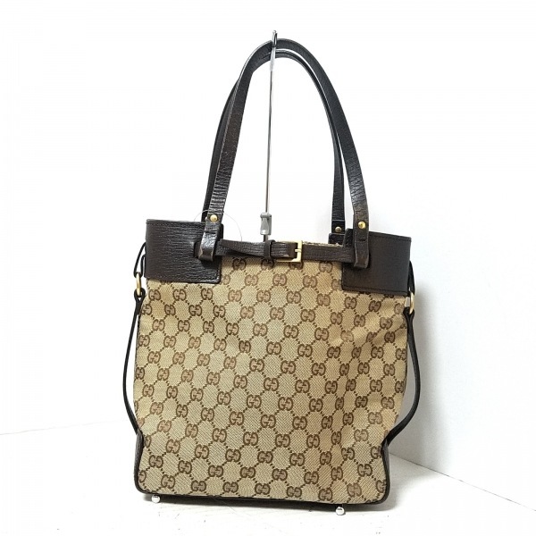 グッチ GUCCI バッグ トートバッグ ジャガード×レザー ベージュ×ダーク