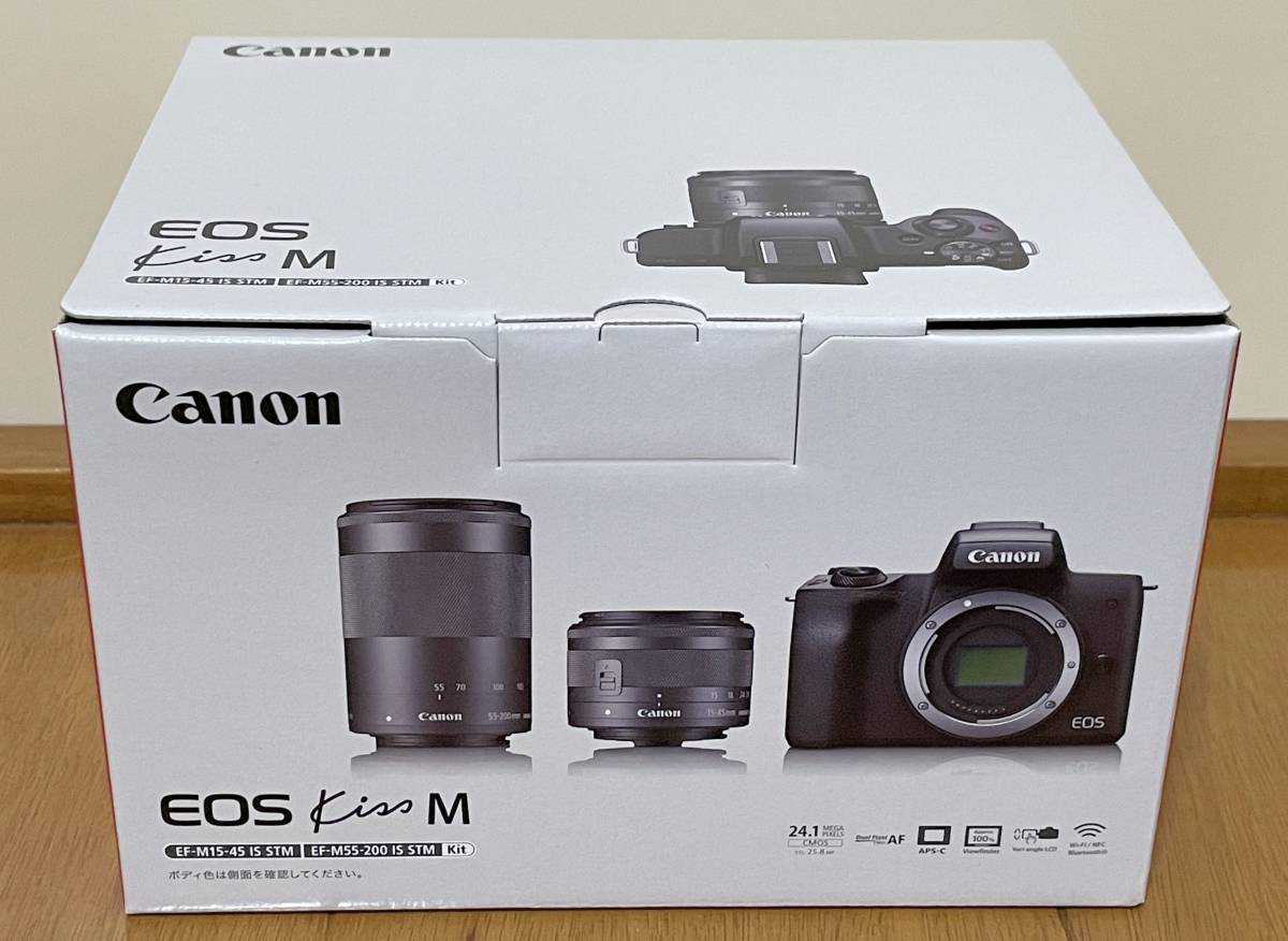 EOS M Kiss ブラック EOSKISSMBK-WZK 9000D Canon EOS Kiss M ダブルズームキット ブラック 未使用 液晶保護フィルム SDカード付 キヤノン ミラーレス一眼 EOSKISSMBK-WZK