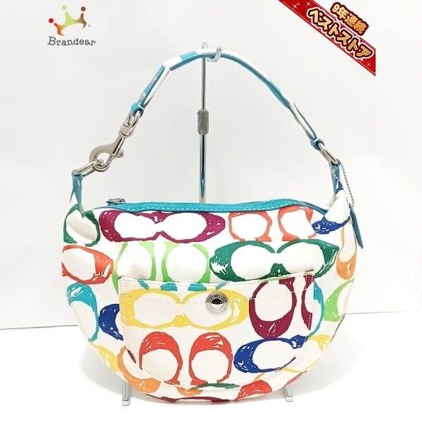 100%新品，新品 コーチ COACH ハンドバッグ 5657 スクリブル コットン&times;レザー&times;スエード アイボリー&times;ライトブルー&times;黒 バッグ(ハンドバッグ)｜売買されたオークション情報、yahooの商品情報をア かばん、バッグ