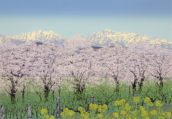 真作 小暮真望 シルクスクリーン 版画「春華 北アルプス五竜岳」額装 小暮真望 真作 シルクスクリーン 版画「春華 北アルプス五竜岳」額装