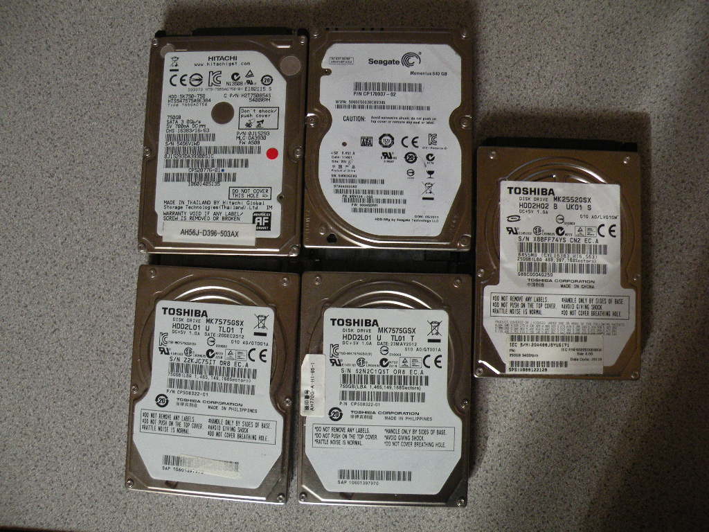 HDD SATA 2.5インチ750GBx3・640GBX1・250GBX1ジャンク