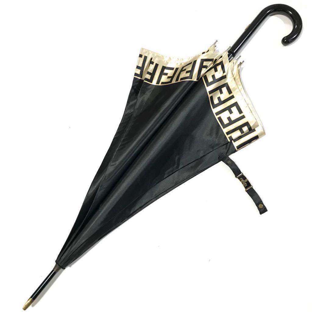 フェンディ】本物 FENDI 傘 ズッカ柄 FF柄 ロゴ模様 全長90cm 黒色系