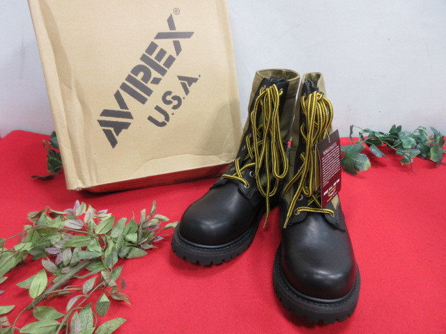 【H9304・8】AVIREX/アビレックス　メンズ　ミリタリーブーツ　作業靴　安全靴　カーキ×ブラック　26ｃｍ