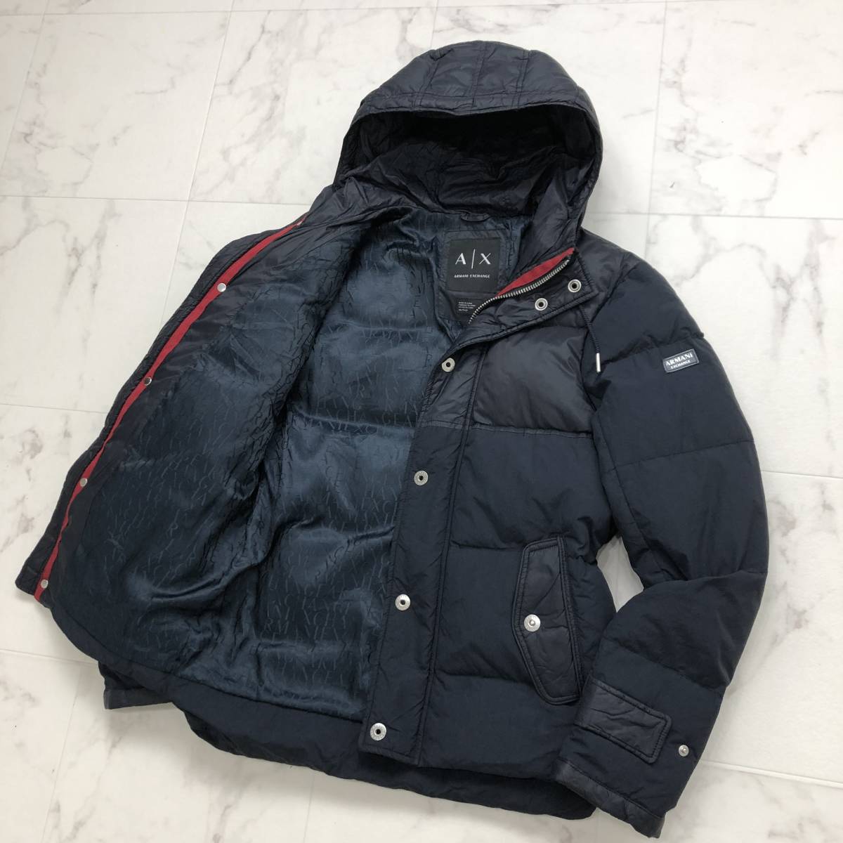 Armani Exchange フード付きダウンジャケット ネイビー ARMANI EXCHANGE ダウンコート ダウンジャケット 「A|X アルマーニ