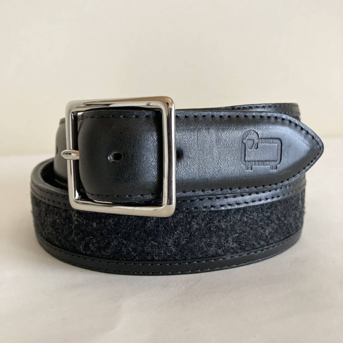 ☆W32 Woolrich Woolen Mills ウール×レザー コンビベルト 