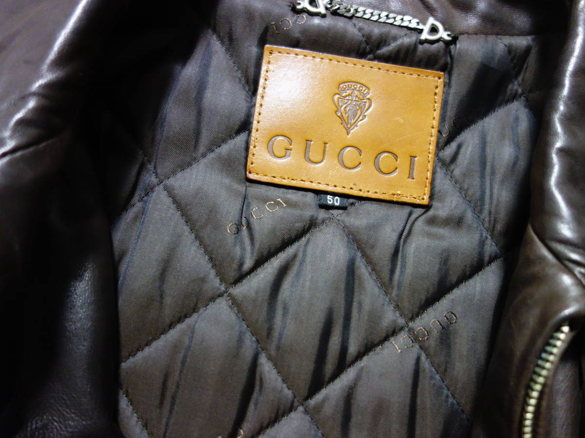 GUCCI グッチ ヴィンテージ加工 レザー ブルゾン ライダース 