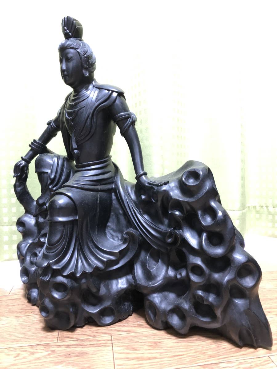 大型 希少 水月観音菩薩像 黒檀 彫刻 置物｜東洋彫刻 