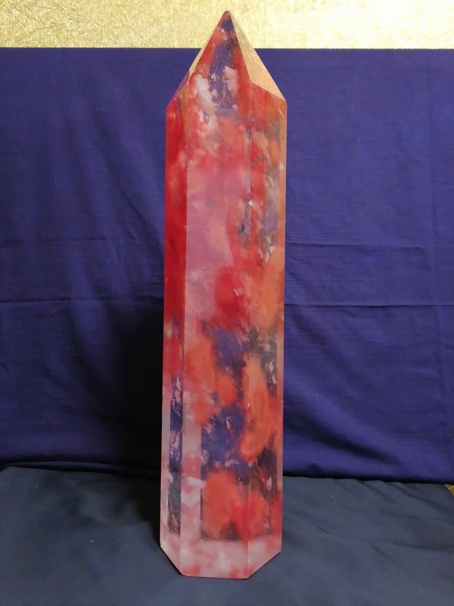 六角柱 パワーストーン 赤水晶 : 天然石 天然水晶の原石 レッド 