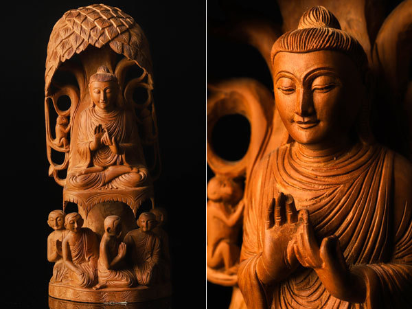 オンライン ストア 口コミ 【流】仏教美術 白檀 木彫観音像 重量1325g