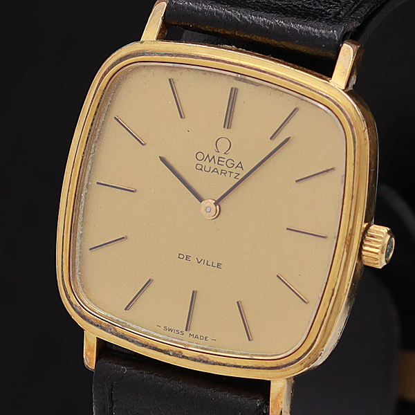 定番，正規品 1円 稼働品 OMEGA/オメガ デビル ゴールド文字盤 スクエアタイプ スイス製 レザー/黒 QZ メンズ腕時計 700A0169029(デビル)｜売買されたオークション情報、yahooの商品情報をアーカイブ公開 - オー デビル