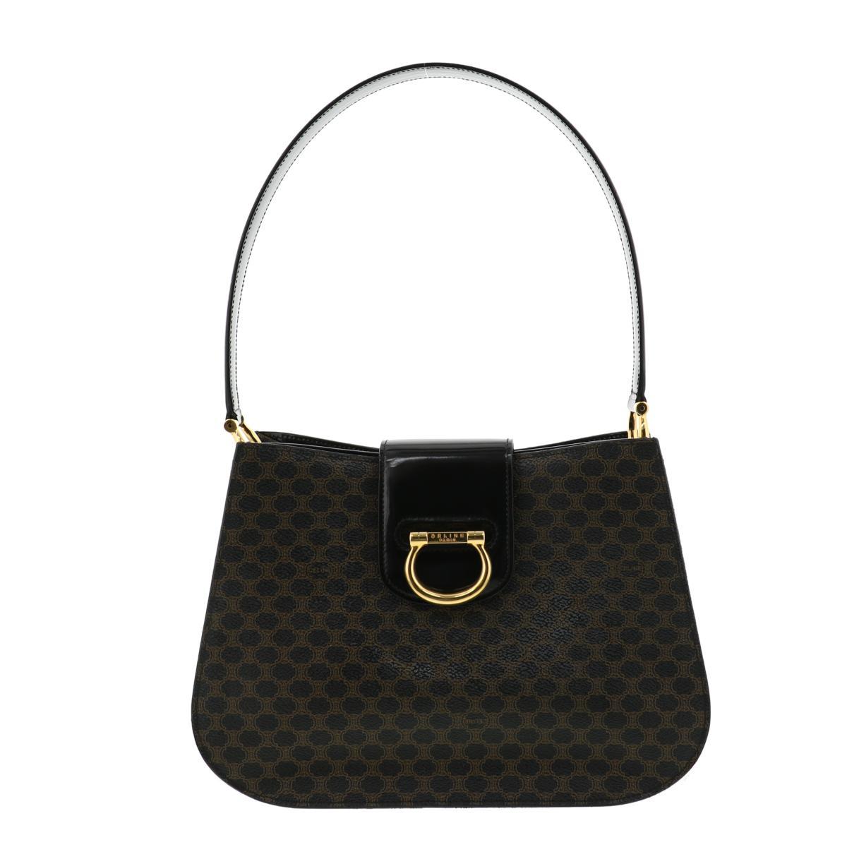 【SALE品】【中古】CELINE セリーヌ ヴィンテージ マカダム ハンドバッグ ブラック [ROH]