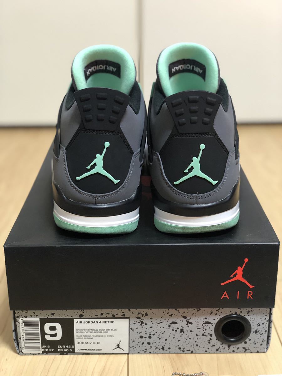 27cm 国内正規 NIKE AIR JORDAN 4 RETRO GREEN GLOW 308497 033 ナイキ 
