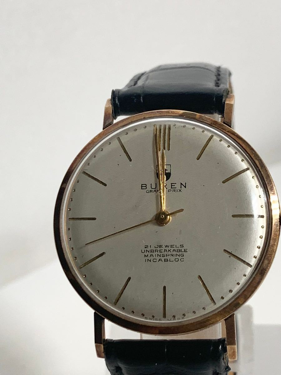 Vintage 18K Buren Grandprix 21 Jewels unbreakable mainspring 