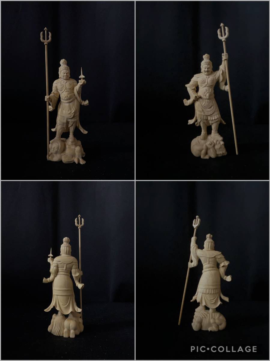 井波彫刻 仏教工芸品 総柘植材 木彫仏像 仏師手仕上げ品 四天王立像
