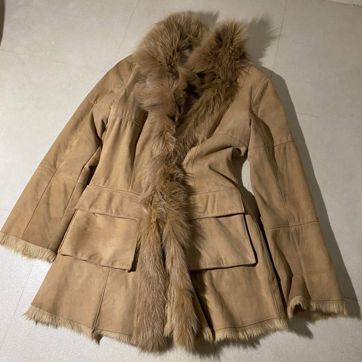 Courreges クレージュ ファーコート シープスキン ヌバック 羊革【9AR 