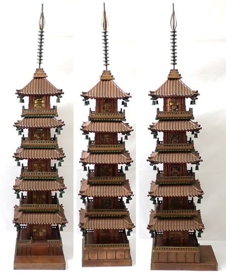 ☆仏教美術 五重塔 置物 高さ約104cm/銅製パーツ/銅板使用/仏閣/寺院 