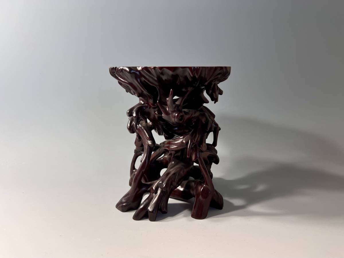 中国美術 根卓 花台 / 唐木 紫檀 花梨 高卓 飾台 天然木 彫刻 仏像 