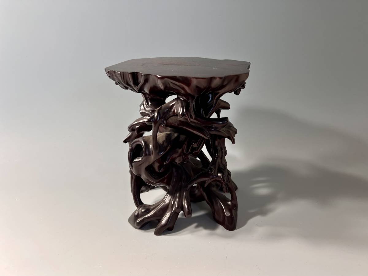 中国美術 根卓 花台 / 唐木 紫檀 花梨 高卓 飾台 天然木 彫刻 仏像 