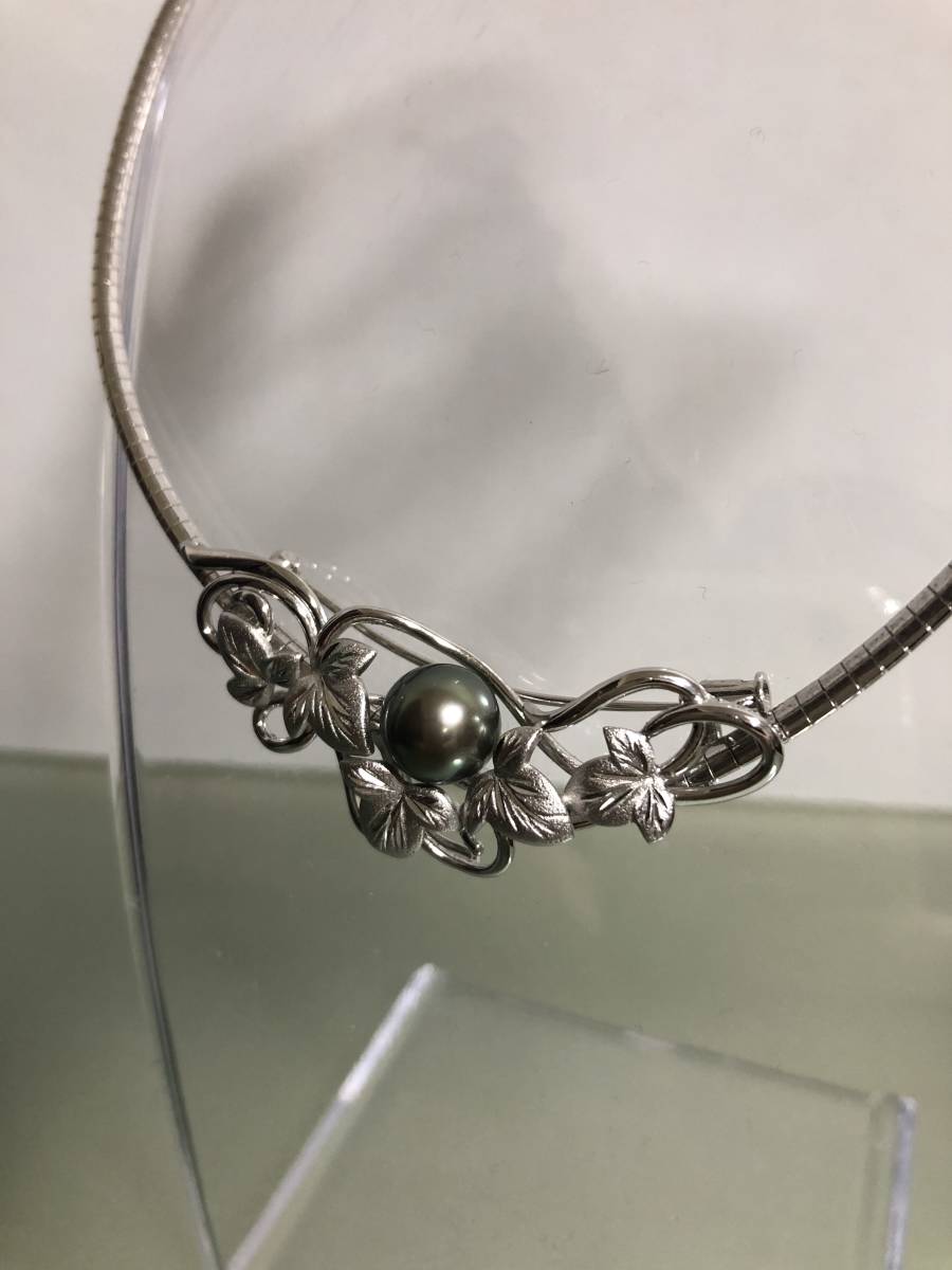 シルバー　925 ネックレスブローチセット □シルバー925□ブラックパール□約9㎜珠□ネックレス□ブローチ