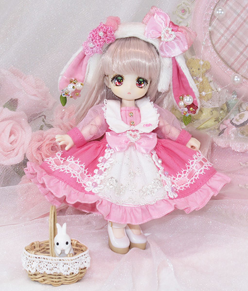PRG-PG†11㎝ドール オビツ11 服 B1†うさ耳カチューシャのワンピース