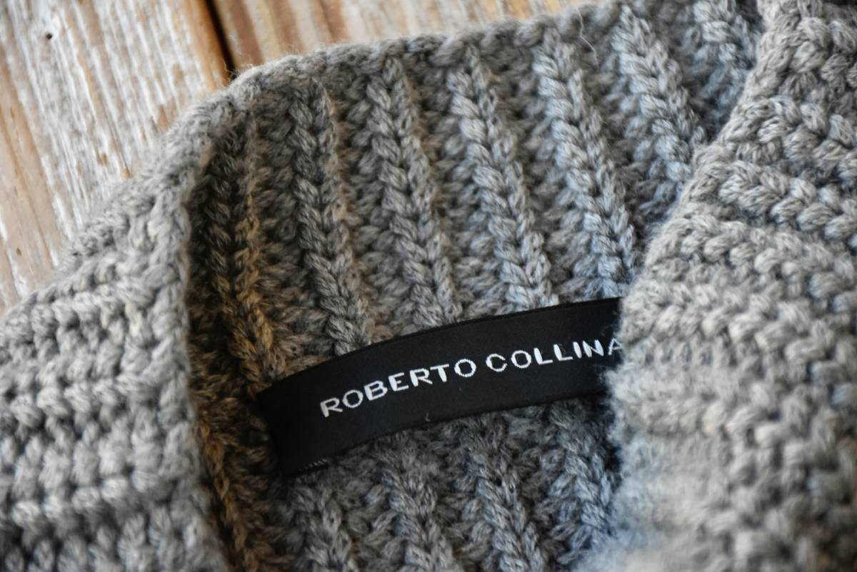 希少 イタリア製 美品 roberto collina ロベルトコリーナ ニット セーター リブ編み ハイネック モックネック ウール100% グレー イタリア製 collina roberto &frasl; イタリア高級ニット クルーネックニット