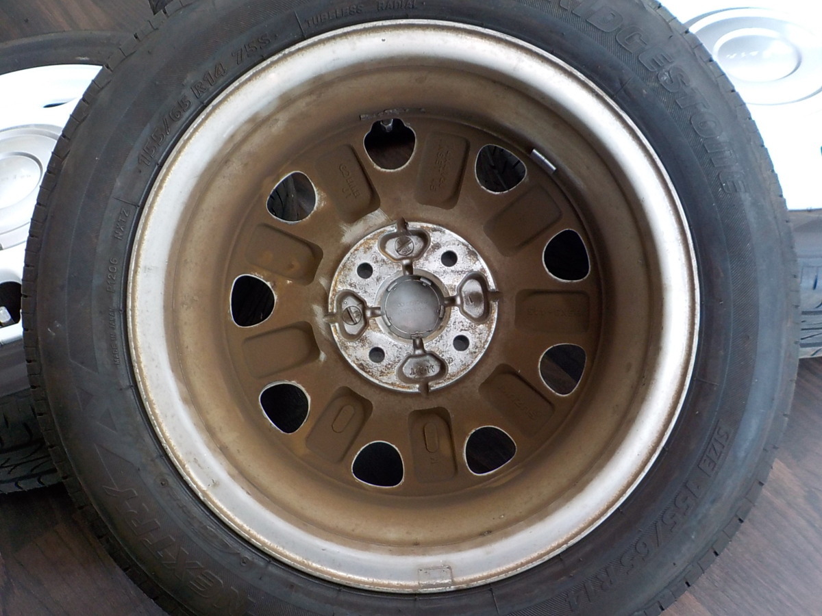 スズキ純正　155/65R14　4.5J+45　4H　100　ハブ54 +45 スズキ純正 4H タイヤ・ホイールセット 2025年製ミシュラン付 中古★送料無料