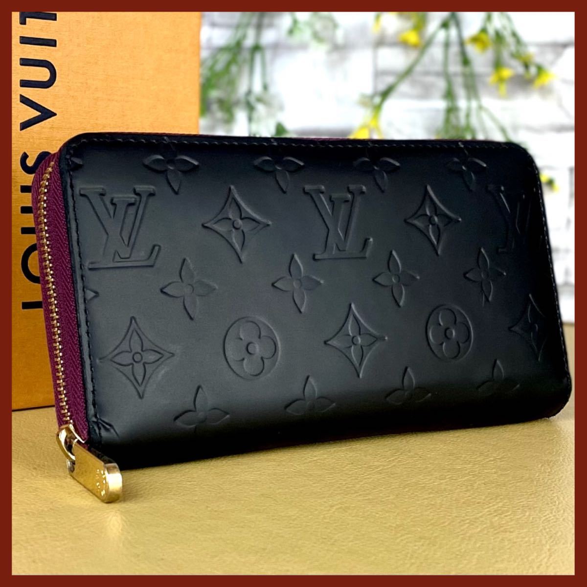 66 ルイヴィトン 1円☆美品☆ マットブラック 黒 紫 ジッピー 