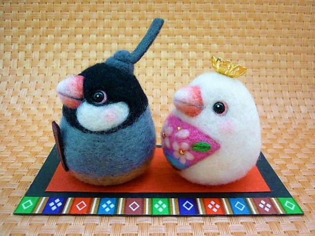 羊毛フェルト 文鳥 ハンドメイド | 鳥 ひな祭り ひな人形 桃の節句
