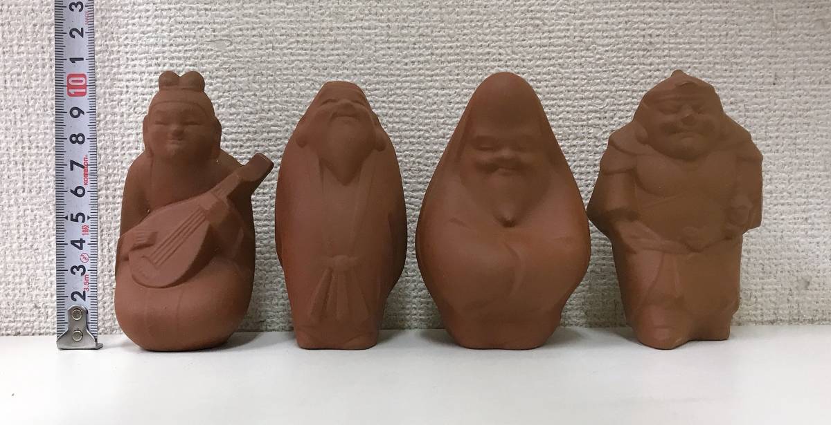 赤土焼 七福神置物 三枝惣太郎作】まるやま/夷 大黒天 布袋和尚 弁財天 