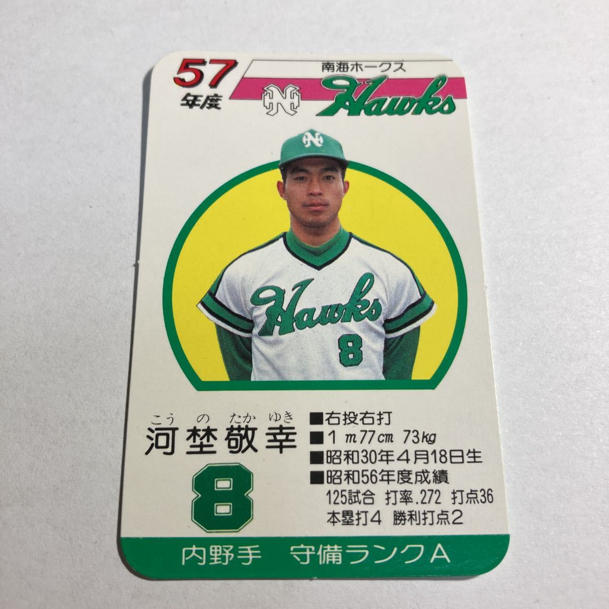 57年 南海 河埜敬幸 タカラ プロ野球カード 極美品(シングルカード 