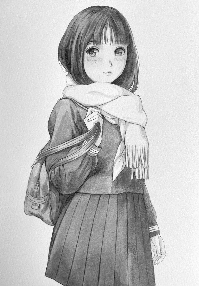 低価，限定SALE】 手描き イラスト 「Mono 561」A5サイズ 148mm×210mm