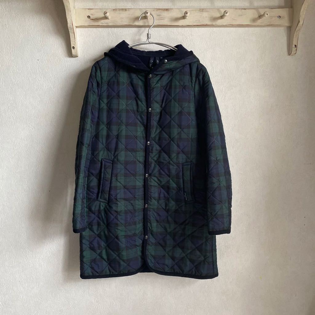THE SMOCK SHOP スモックショップ /フード付き キルティングコート ブラックウォッチ 裏 フリース