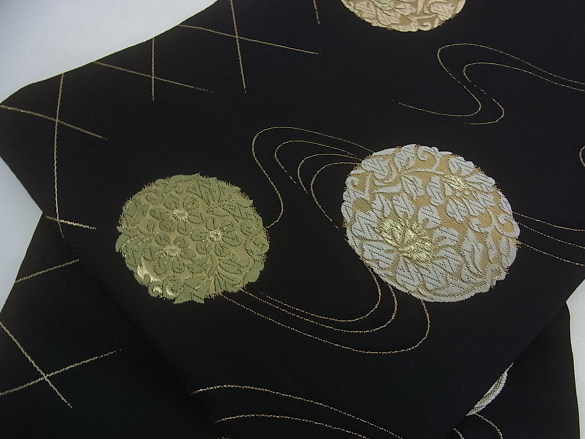 着物屋こころ□六通柄袋帯 洋花文 金糸 正絹 逸品 B-sa949