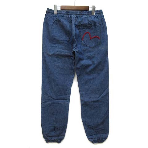 エヴィス EVISU デニム シャンブレー ジョガーパンツ カモメ刺繍 インディゴ XL メンズ