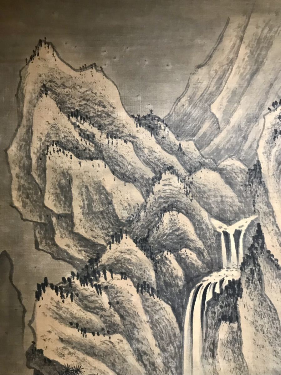 真作] 池田雲樵「清渓緑樹蔭」絹本 真筆肉筆 超大幅 水墨画 山水図 書