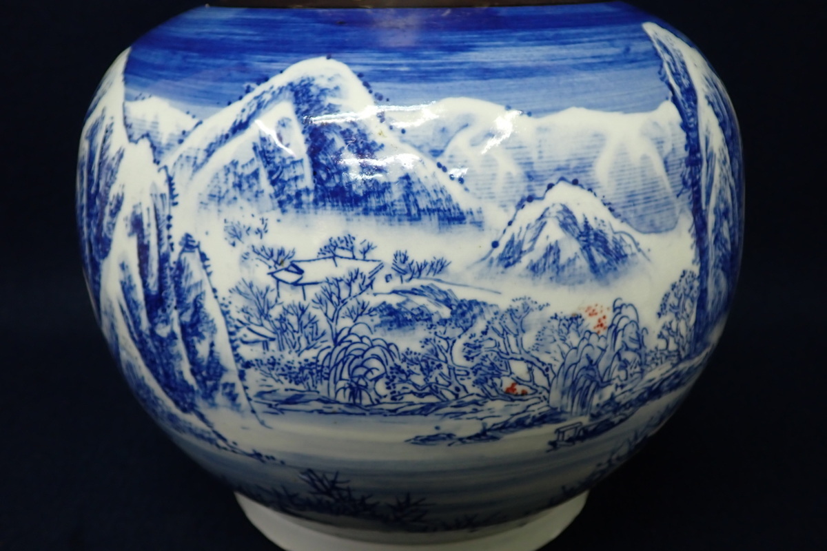 ☆021542 中国 染付山水 大精乾隆年製 在銘 大型 花瓶 ☆