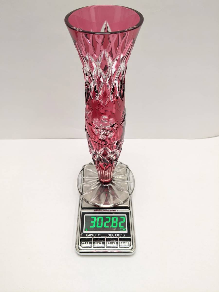 美品 フリルガラス きたいち きたいち硝子 フラワーベース 花瓶 花器 花入 1円～】3119☆美品☆KITAICHI GLASS 北一硝子 キタイチ グラス 赤被せ