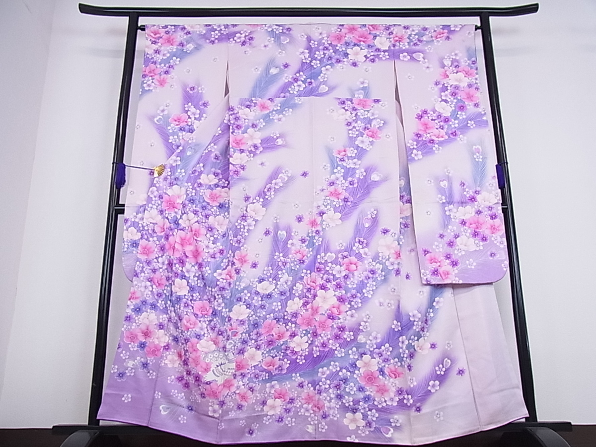 平和屋着物□豪華振袖 孔雀花文 暈し染め 銀彩 逸品bi2827