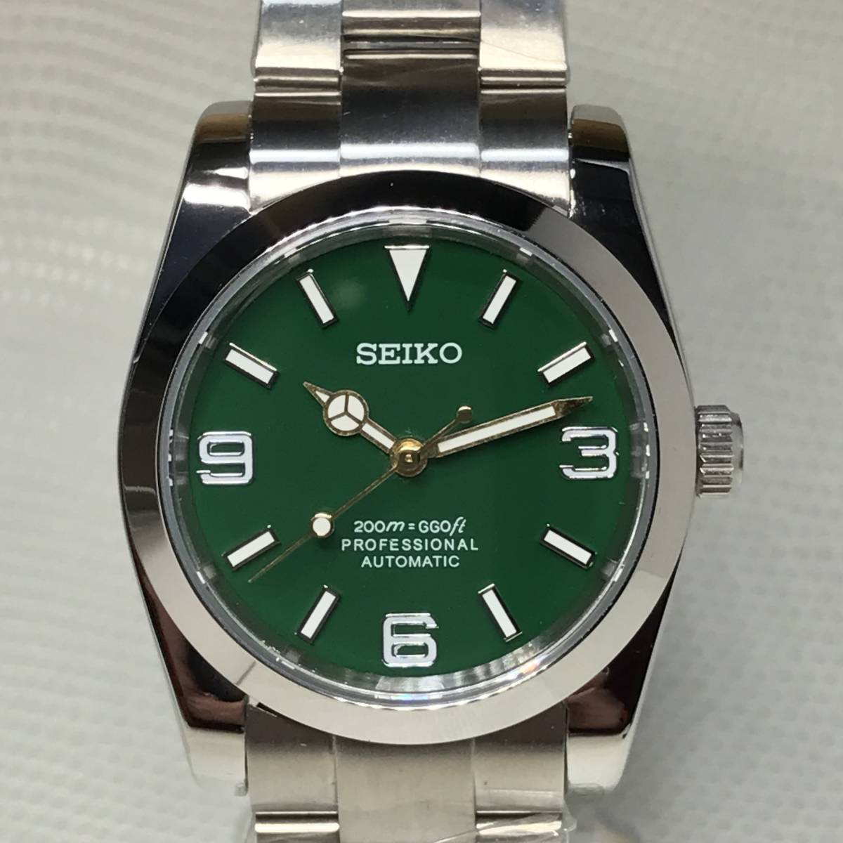 SEIKO MOD NH38 エクワンタイプ ステンレポリッシュベゼル グリーン 