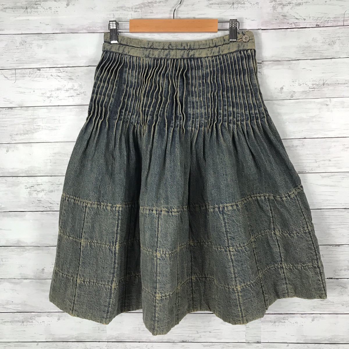 B1326【CHANEL】デニムスカート チョコバー フレアスカート ステッチ