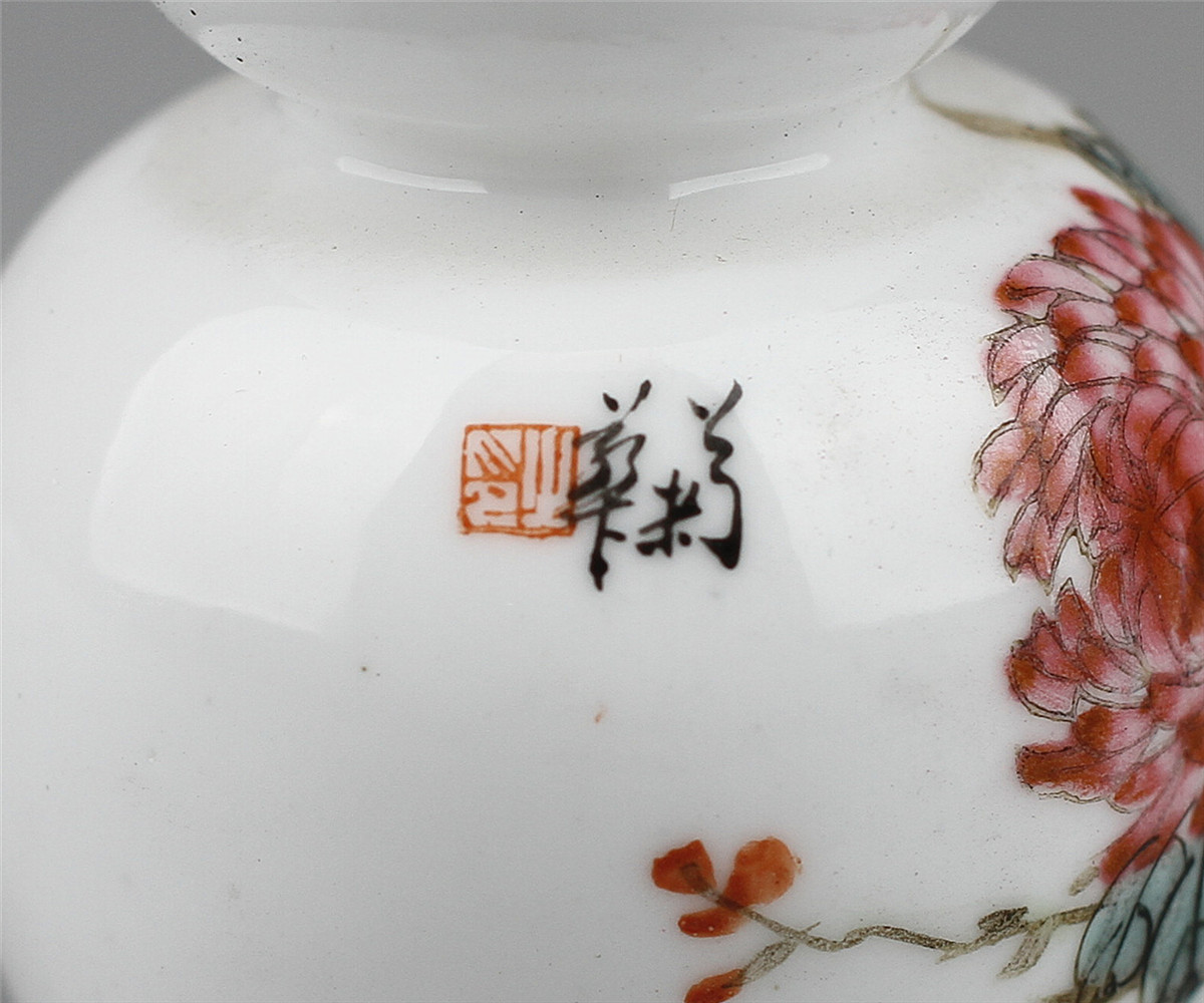 ろ0021i 【民国粉彩】 景徳鎮製 粉彩花鳥文瓢箪小花瓶／状態いい美品