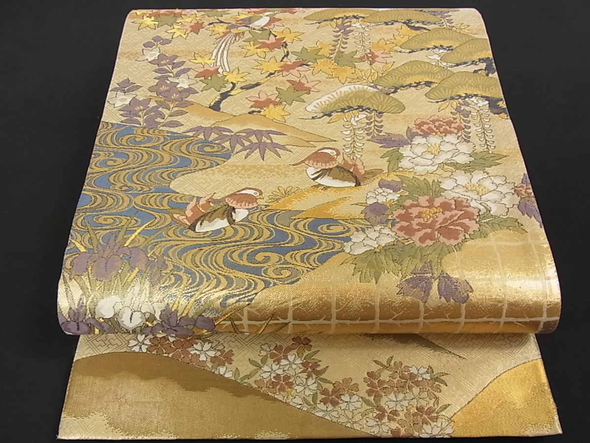 花美人着物□全通柄袋帯 琳派名作集 全通全景帯 金糸 逸品 eee2228 
