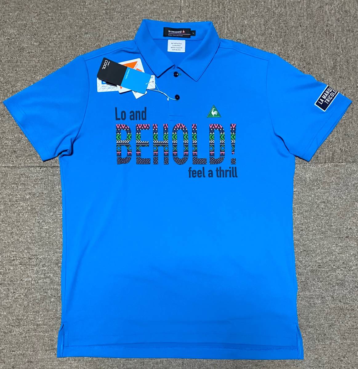 送料350円可能◇新品◇le coq sportif GOLF COLLECTION ルコック ゴルフ◇Lサイズ◇ サンスクリーンエスニックグラフィック半袖ポロシャツ