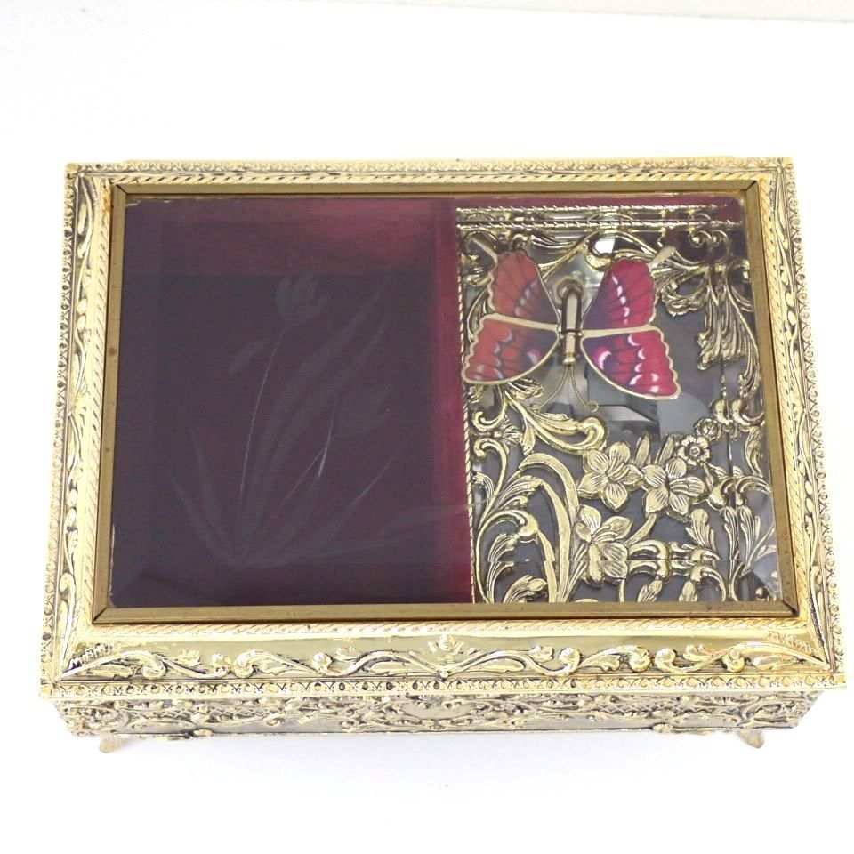 美品】Sankyo/サンキョー オルゴール ジュエリーボックス/蝶 ☆Sankyo