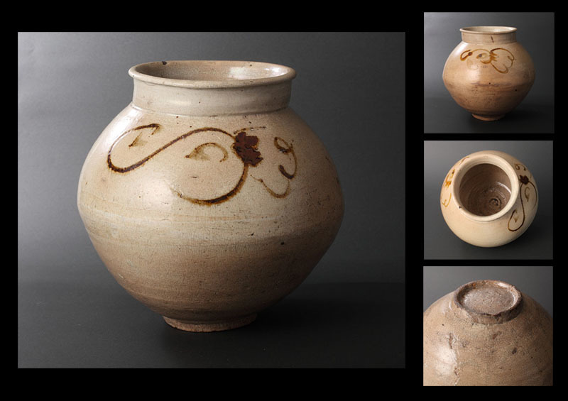 李朝、16-17世紀◇鉄絵草花文大壺 (鉄絵 鉄砂 草花 井戸 壺 壷 粉青沙