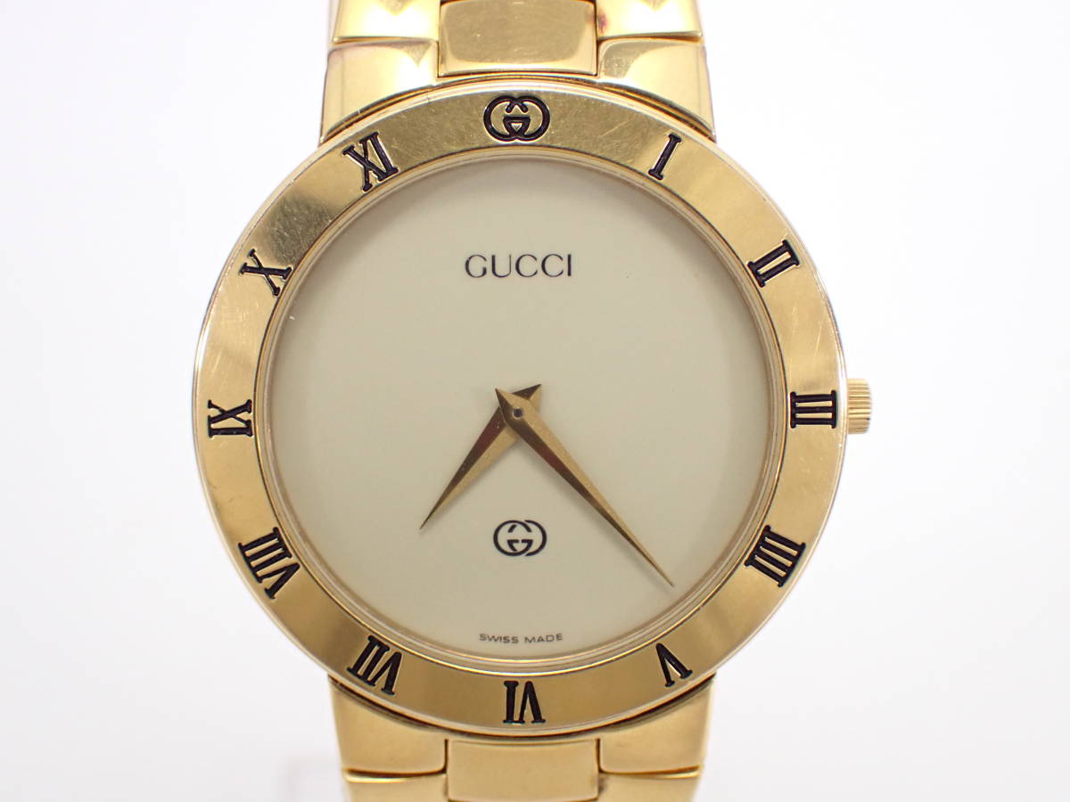 GUCCI グッチ 腕時計 3300M メンズ クォーツ 稼働品 ゴールド ローマン