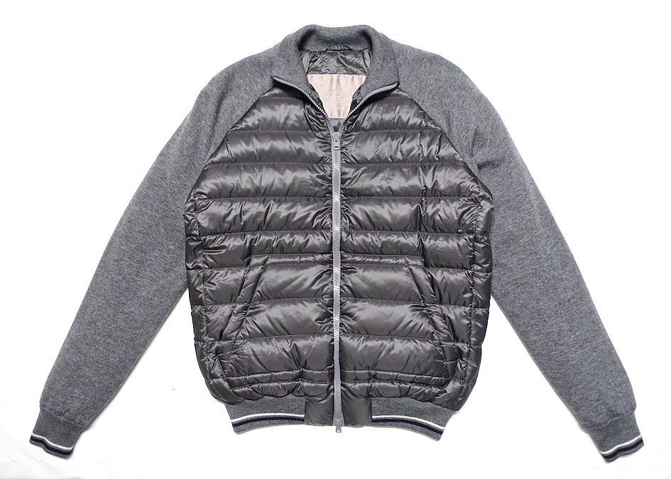 18AW 定価16万 極 HERNO ヘルノ 最高級 カシミヤシルク切替 ハイブリッドダウンジャケット ブルゾン PI021UR グレー ...