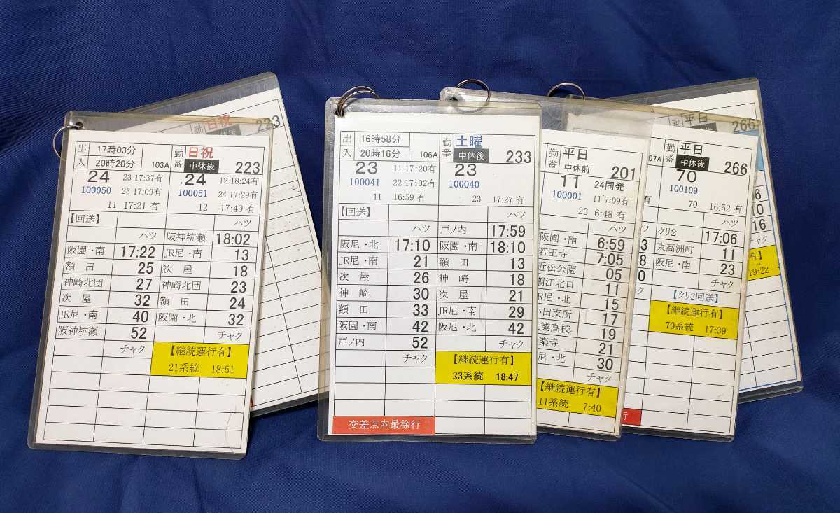 尼崎市営バス（尼崎交通事業振興）の運転士時刻表スタフ6枚セット