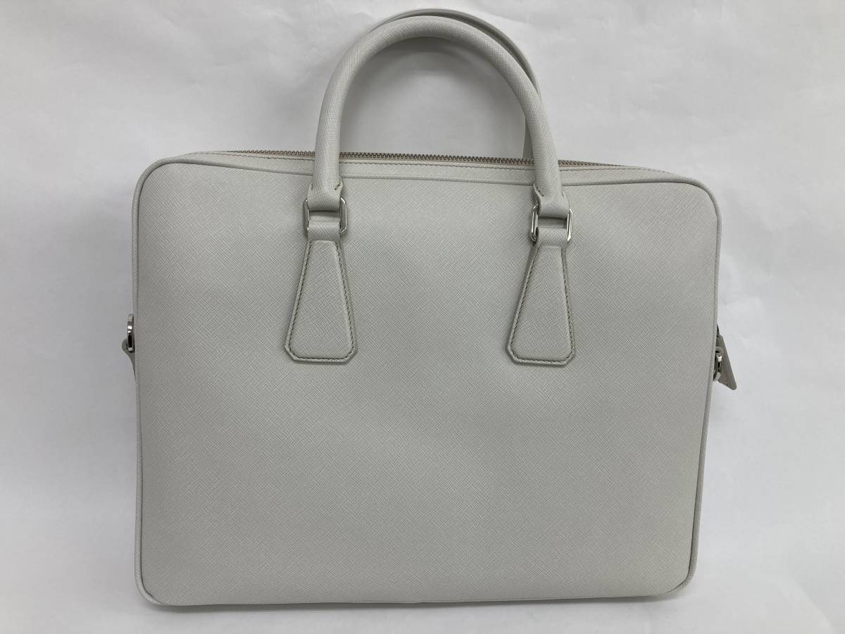 □未使用□ PRADAプラダ サフィアーノレザーブリーフケース 白 2VE368 